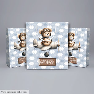 Boy Baby Shower Gift Bag With Flying Bear Design