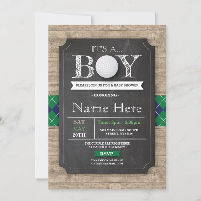 Boy Baby Shower Golf Ball Sports Chalk Invite (Front)