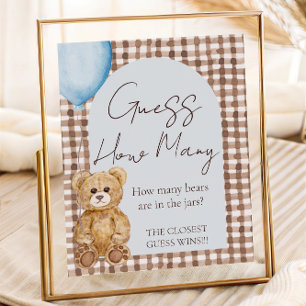 Boy Baby Shower Guess How Many Teddy Bear Game Poster