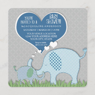 Boy Baby Shower Heart Elephants Retro Modern Invitation