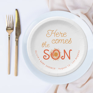 Boy baby shower here comes the son personalised paper plate