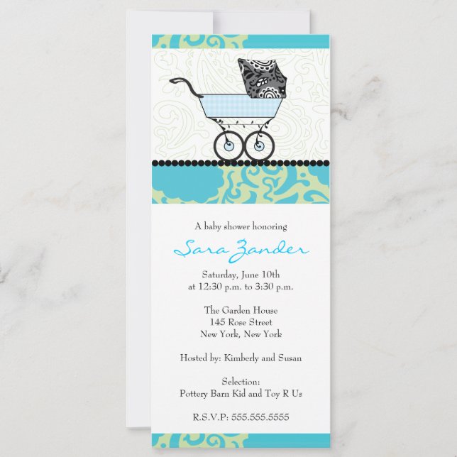 Boy Baby Shower Invitation - Baby Carriage (Front)