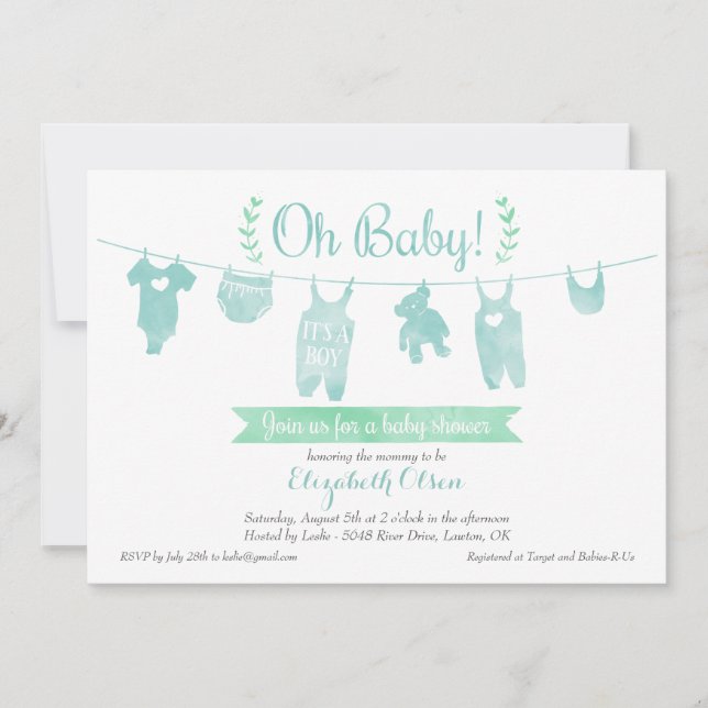 Boy Baby Shower Invitation - Bear Baby Laundry (Front)