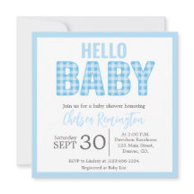 Boy Baby Shower Invitation - Blue Gingham