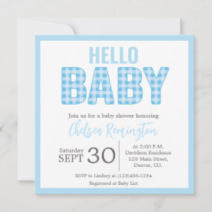 Boy Baby Shower Invitation - Blue Gingham