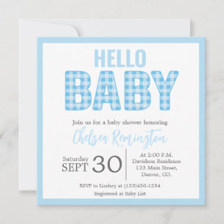 Boy Baby Shower Invitation - Blue Gingham