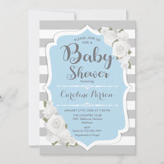 Boy Baby Shower Invitation - Blue Grey (Front)
