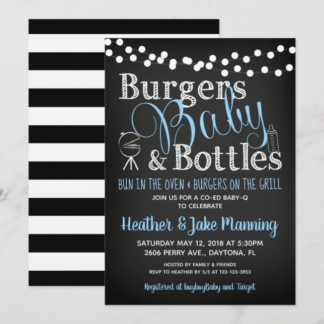 Boy Baby Shower Invitation, Burgers BBQ Beer Invitation (Front/Back)