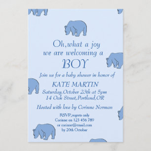 boy baby shower invitation card with blue bears