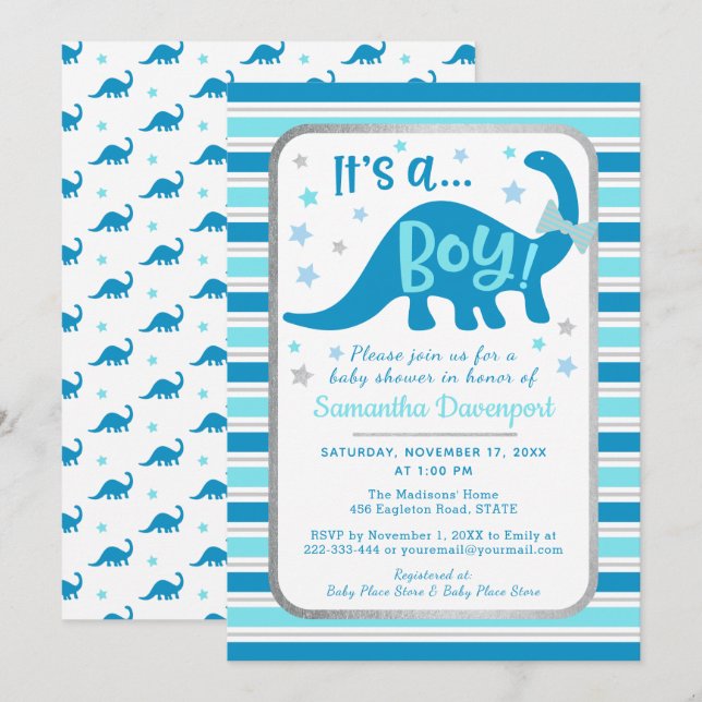 Boy Baby Shower Invitation Dinosaur (Front/Back)