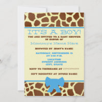 Boy Baby Shower Invitation - Giraffe Print & Blue