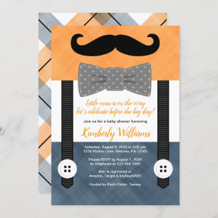 boy baby shower invitation little man orange navy
