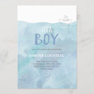 Boy Baby shower Invitation Nautical Whale