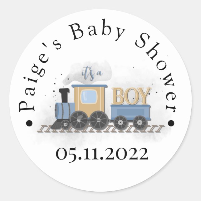 Boy Baby Shower Invitation | Train | It's A Boy Classic Round Sticker (Front)