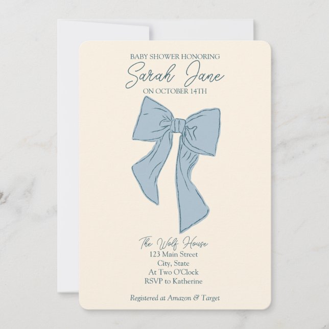 Boy Baby shower invitation with a bow (Front)