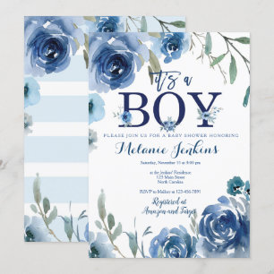 Boy Baby Shower Invitation With Watercolor Florals