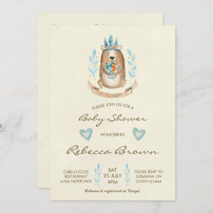 boy baby shower invitation woodland forest bear