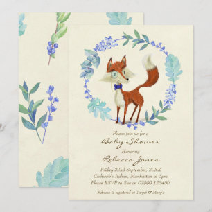 boy baby shower invitation woodland fox blue