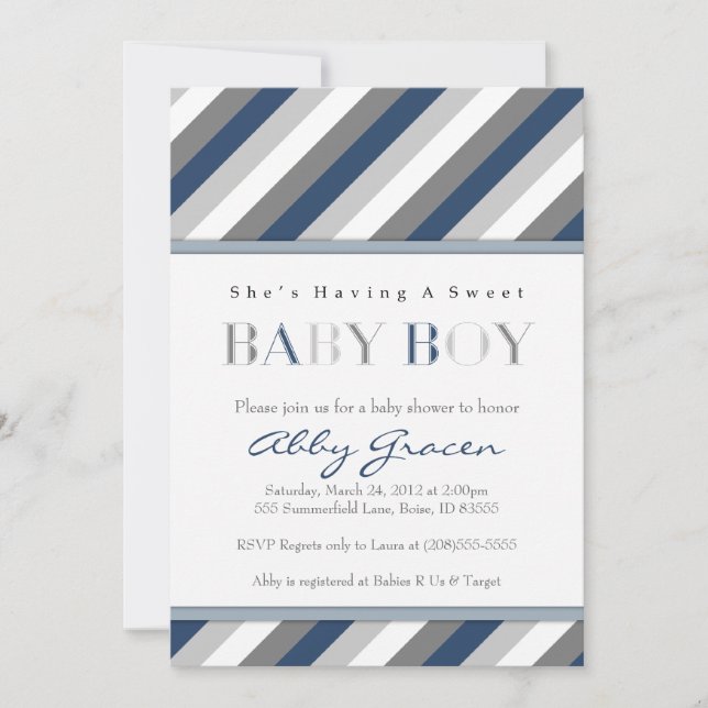 Boy Baby Shower Invitations, Navy, Grey 875 Invitation (Front)