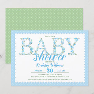 boy baby shower invitaton floral blue green invitation