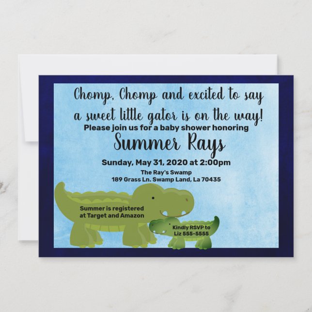 Boy Baby Shower Invite, Alligator Baby shower Announcement (Front)