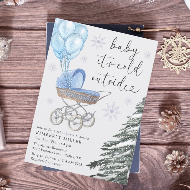 Boy Baby Shower Its Cold Outside Blue Invitation (Creator Uploaded)