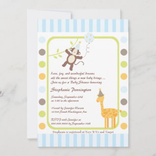Boy baby shower jungle animals party invitation
