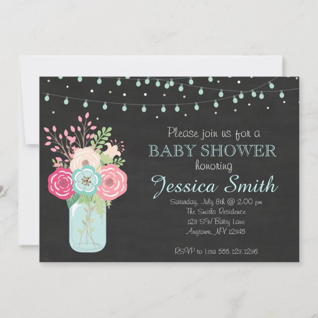Boy Baby Shower - Mason Jar/Lights Invitation (Front)