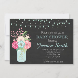 Boy Baby Shower - Mason Jar/Lights Invitation