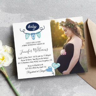 boy baby shower minimalist photo chic invitation flyer
