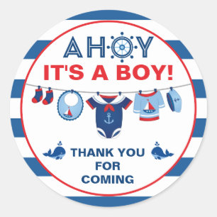 Boy Baby Shower Nautical Classic Round Sticker