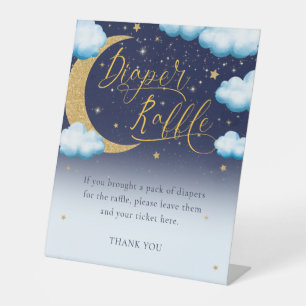 Boy Baby Shower Over the Moon Diaper Raffle Pedestal Sign