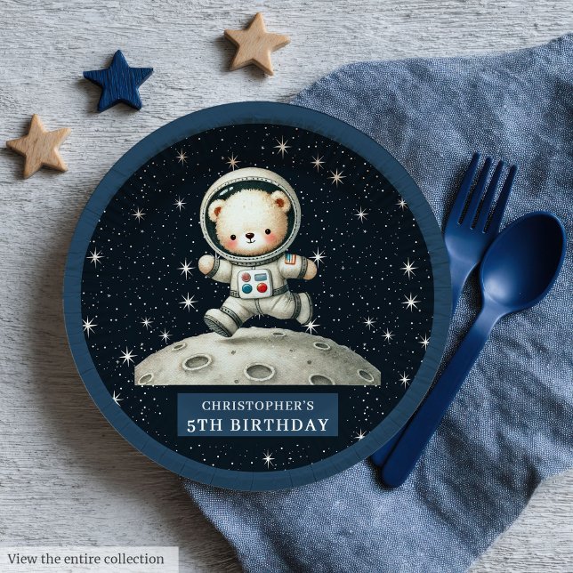 Boy Baby Shower Plate with Space Teddy Bear (Boy Baby Shower Plate with Space Teddy Bear)