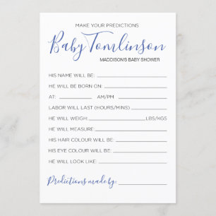 Boy Baby Shower Predictions Guess Game Card