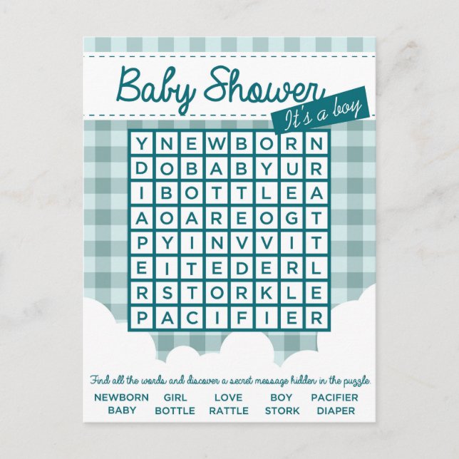 boy baby shower puzzle invitation postcard (Front)