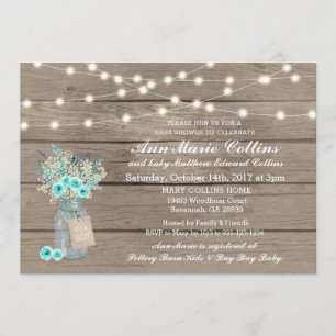 Boy Baby Shower Rustic String Lights Babys Breath Invitation