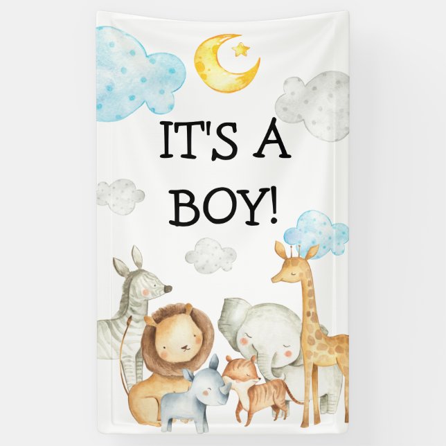 Boy Baby Shower Safari Jungle Animals Cute Banner (Vertical)