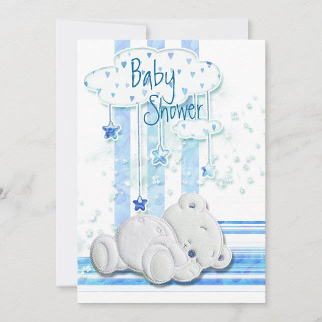Boy baby shower teddy bear blue invitation (Front)