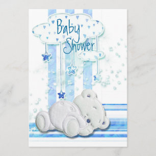 Boy baby shower teddy bear blue invitation