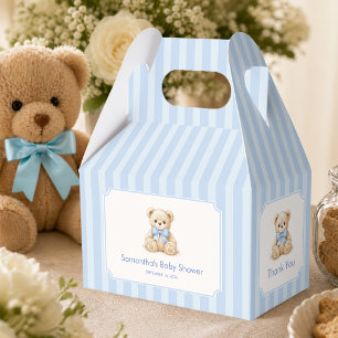 Boy Baby Shower Teddy Bear Blue Stripes Thank You Favour Box