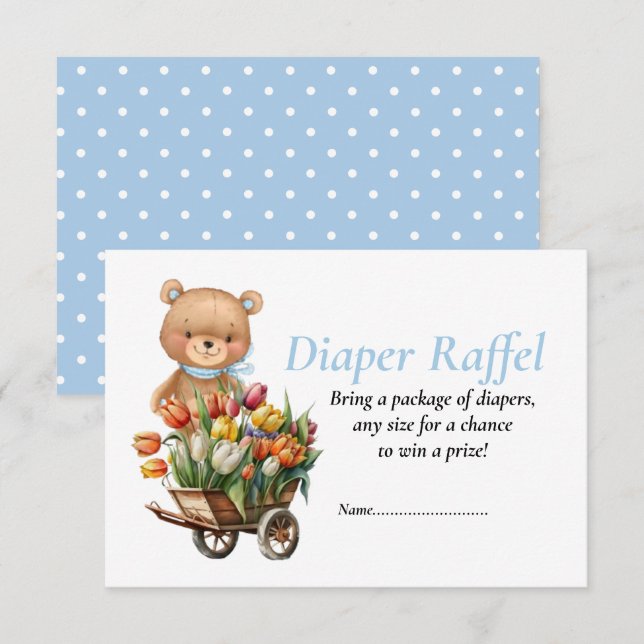 Boy Baby Shower Teddy Rustic Flora Diaper Raffel   Invitation (Front/Back)