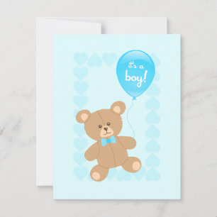 Boy Baby Shower Teddy with Balloon invitation