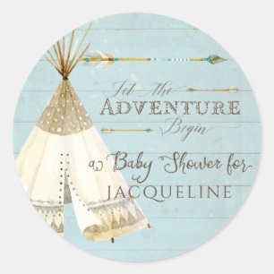 Boy Baby Shower Teepee BOHO Bohemian Adventure Classic Round Sticker