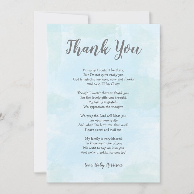 Boy Baby Shower Thank you note with poem (Front)