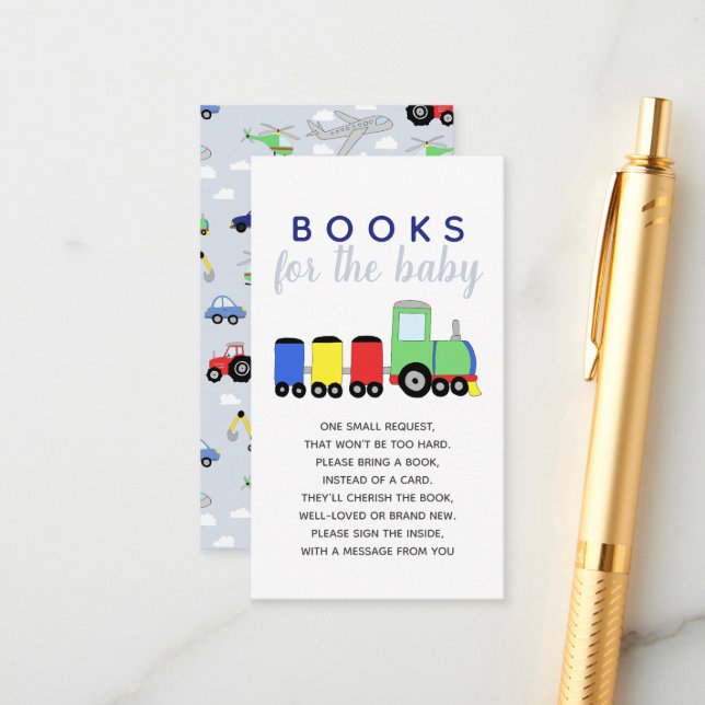 Boy Baby Shower Travel Books For Baby Enclosure Card (Front/Back In Situ)