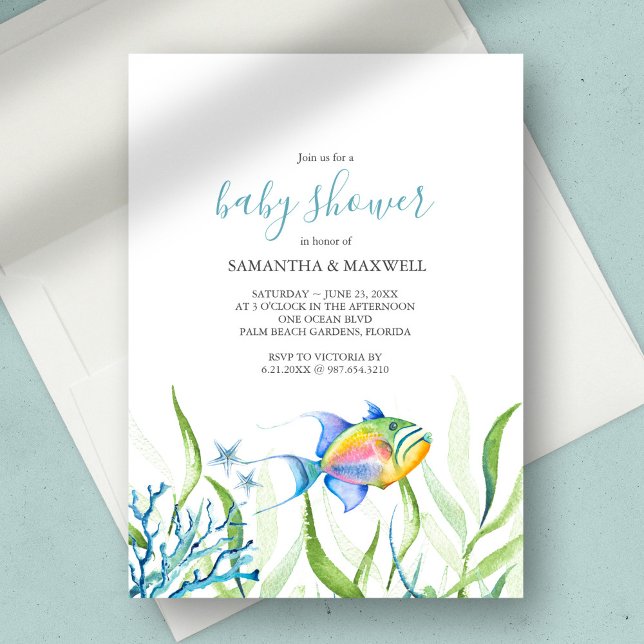 Boy Baby Shower Tropical Watercolor Invitation (Boy Baby Shower Tropical Watercolor Invitation are and design by Victoria Grigaliunas )