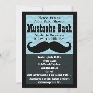 Boy Baby Shower Vintage Blue Moustache Bash Invitation