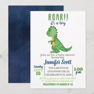 Boy Baby Shower Watercolor Dinosaur Invitation