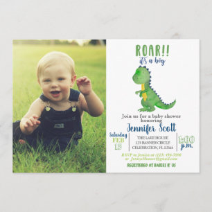 Boy Baby Shower Watercolor Dinosaur Photo Invite