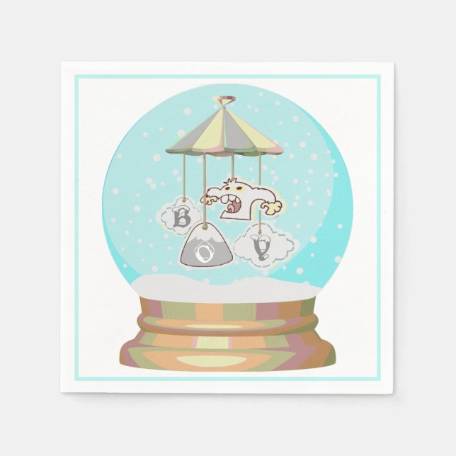Boy baby shower winter yeti snow globe cute blue  napkin (Front)